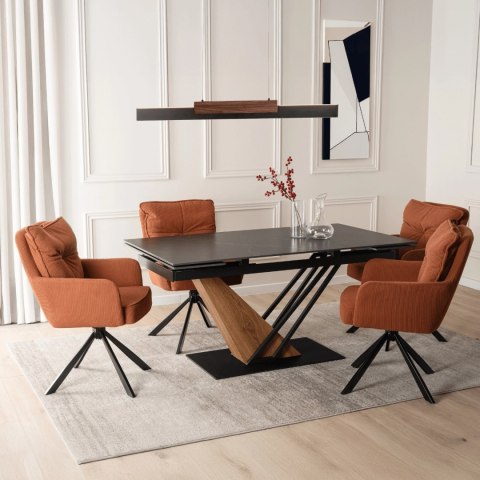 Stół REX Ceramiczny Rozkładany 160-220 cm Czarny Marmur/Orzech