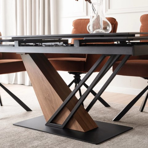 Stół REX Ceramiczny Rozkładany 160-220 cm Czarny Marmur/Orzech