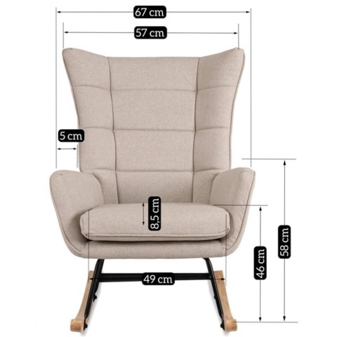 Fotel Bujany na Biegunach Uszak Wypoczynkowy JACKSON Beżowy do Salonu Nowoczesny