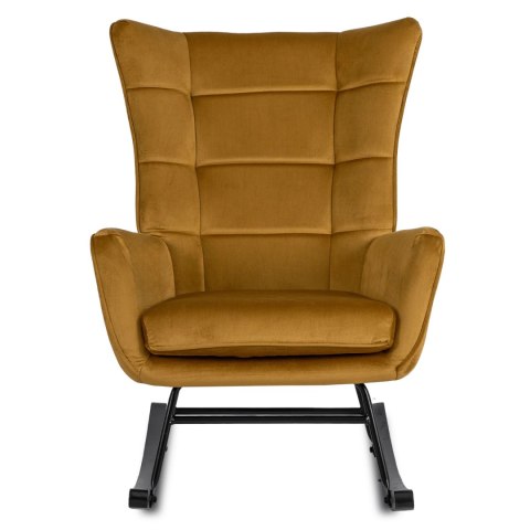 Fotel Bujany na Biegunach Uszak Wypoczynkowy JACKSON Musztardowy Welurowy do Salonu Nowoczesny