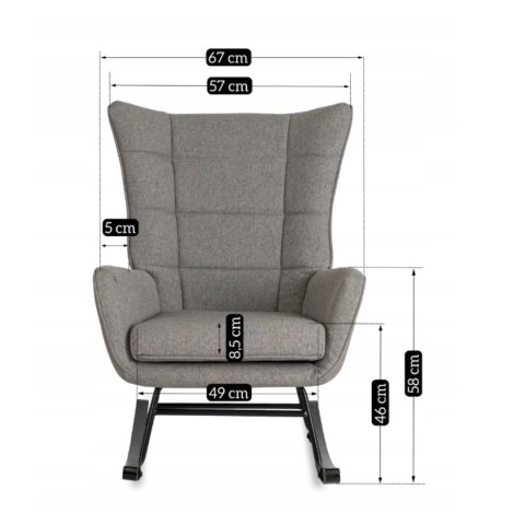 Fotel Bujany na Biegunach Uszak Wypoczynkowy JACKSON Szary do Salonu Nowoczesny