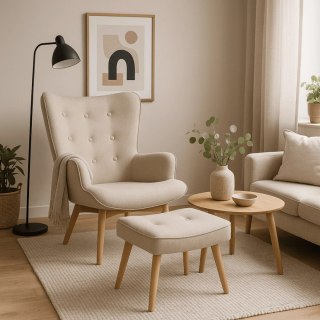 Fotel Wypoczynkowy LOZANO 2 z Podnóżkiem Beżowy