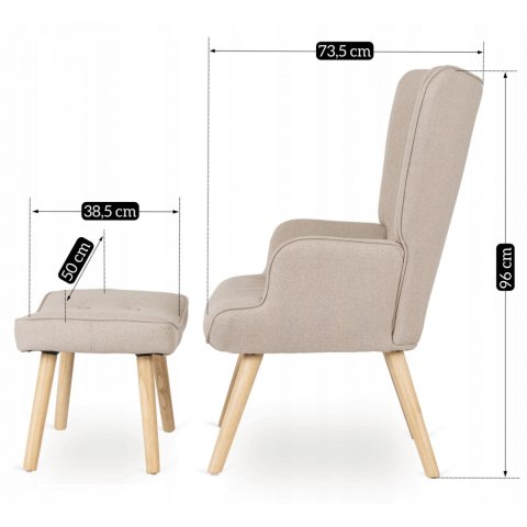 Fotel Wypoczynkowy LOZANO 2 z Podnóżkiem Beżowy