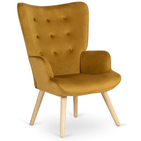 Fotel Wypoczynkowy LOZANO z Podnóżkiem Musztardowy Welurowy