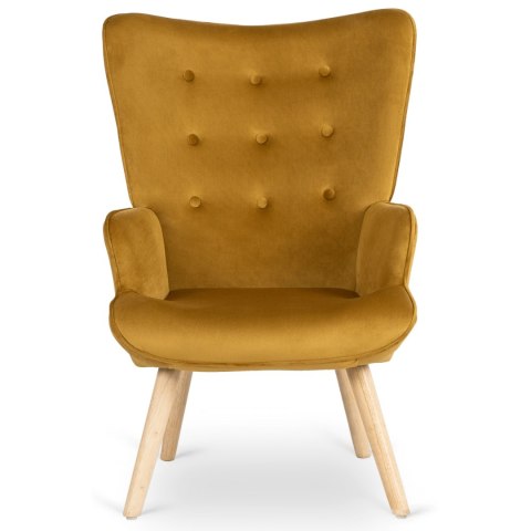 Fotel Wypoczynkowy LOZANO z Podnóżkiem Musztardowy Welurowy