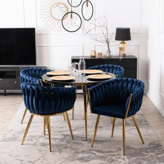 Krzesło CAPI Granatowe Plecione Welurowe