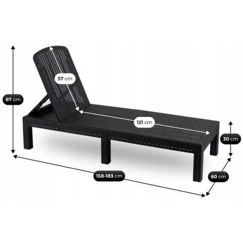 Fotel Ogrodowy Leżak LUIZJANA Technorattan Czarny/Szary