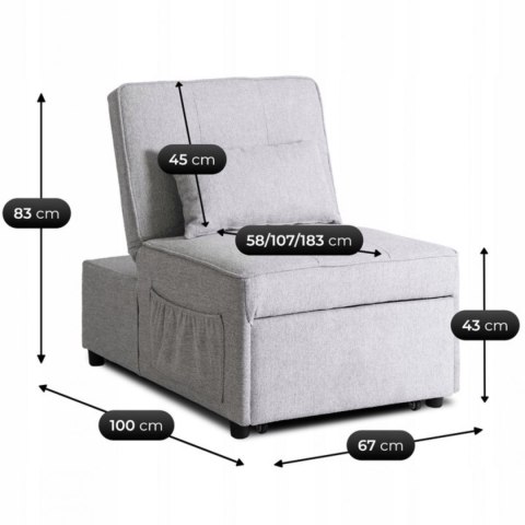 Fotel Rozkładany IBERIS 67 cm do Spania Szary