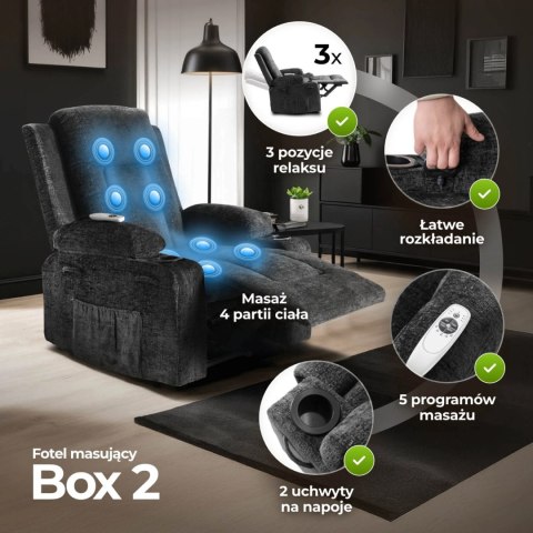 Fotel Rozkładany Masujący BOX Czarny Welurowy