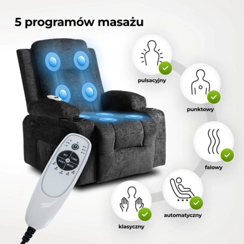 Fotel Rozkładany Masujący BOX Czarny Welurowy