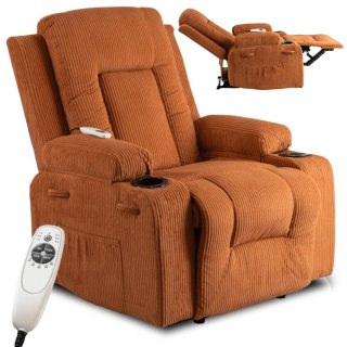 Fotel Rozkładany Masujący BOX Rudy Sztruksowy