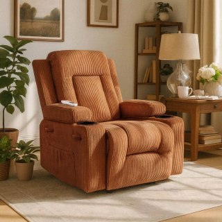 Fotel Rozkładany Masujący BOX Rudy Sztruksowy