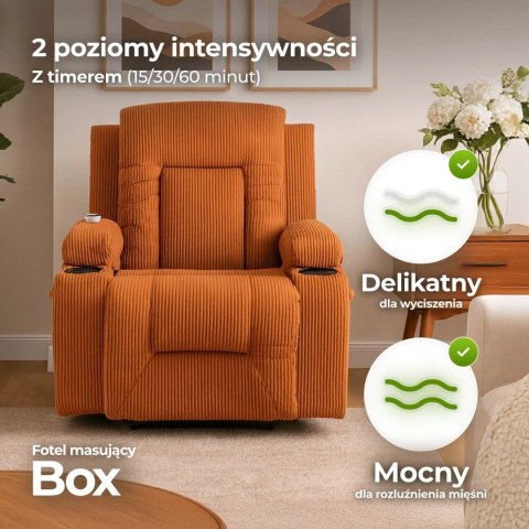 Fotel Rozkładany Masujący BOX Rudy Sztruksowy
