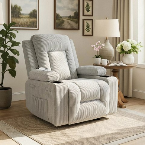 Fotel Rozkładany Masujący BOX Szary Sztruksowy