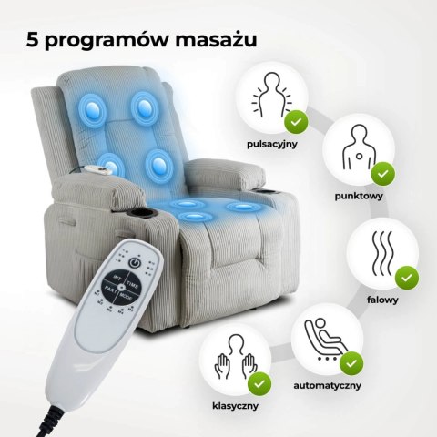 Fotel Rozkładany Masujący BOX Szary Sztruksowy