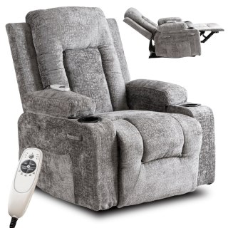 Fotel Rozkładany Masujący BOX Szary Welurowy