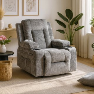 Fotel Rozkładany Masujący BOX Szary Welurowy