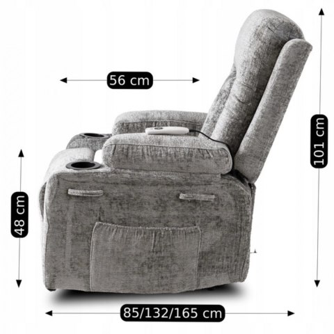 Fotel Rozkładany Masujący BOX Szary Welurowy