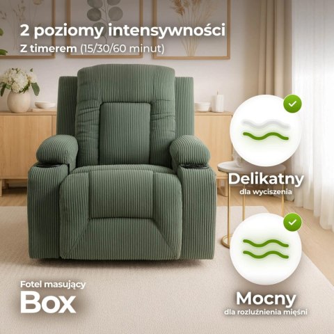 Fotel Rozkładany Masujący BOX Zielony Sztruksowy