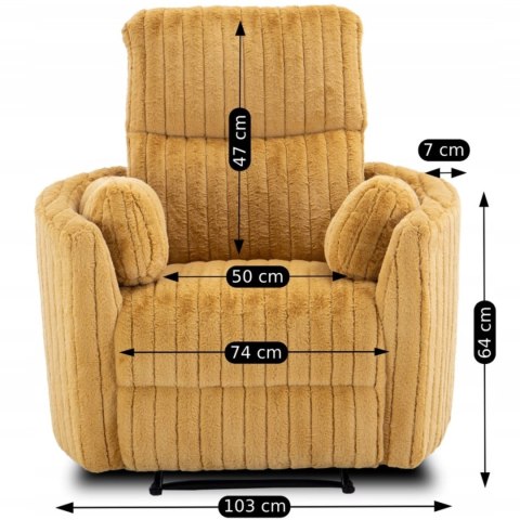 Fotel Rozkładany RAUL Musztardowy Tkanina Pluszowa