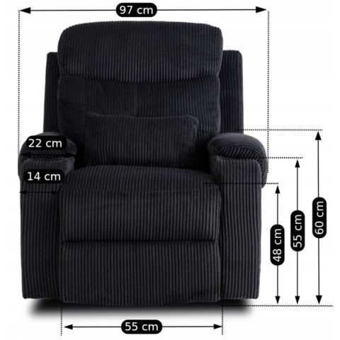 Fotel Rozkładany TORRES Czarny Sztruksowy