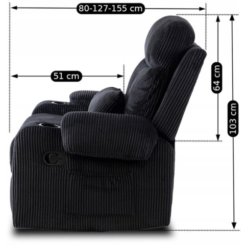 Fotel Rozkładany TORRES Czarny Sztruksowy