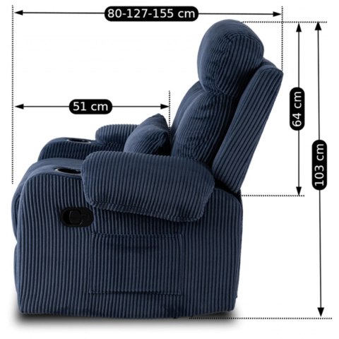 Fotel Rozkładany TORRES Granatowy Sztruksowy