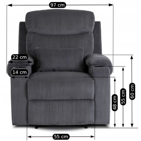 Fotel Rozkładany TORRES Szary Sztruksowy