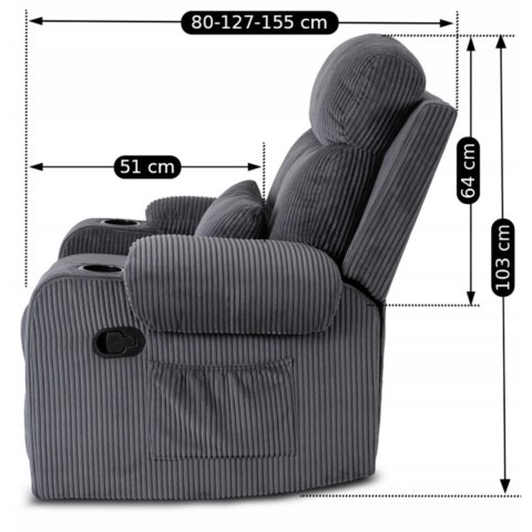 Fotel Rozkładany TORRES Szary Sztruksowy