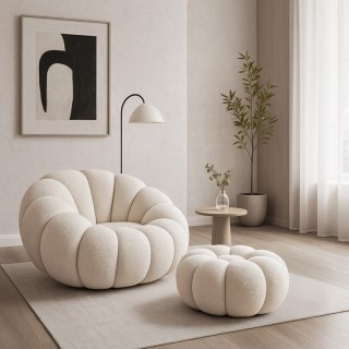 Fotel Wypoczynkowy Obrotowy PETTIT z Pufą Kremowy Boucle