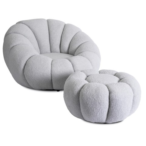 Fotel Wypoczynkowy Obrotowy PETTIT z Pufą Szary Boucle