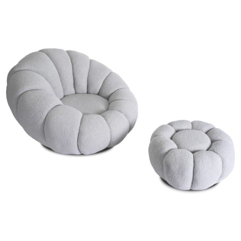 Fotel Wypoczynkowy Obrotowy PETTIT z Pufą Szary Boucle