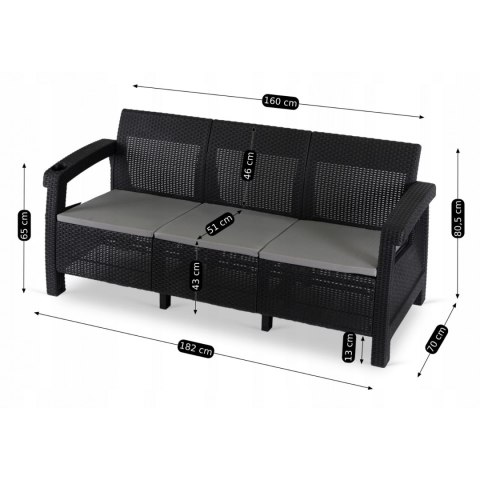 Sofa Ogrodowa FLINT Technorattan Czarna