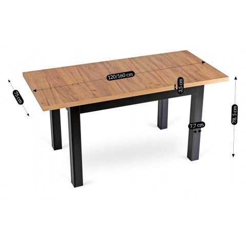 Stół SKUBI Rozkładany 120-160 cm Dąb Craft/Czarny