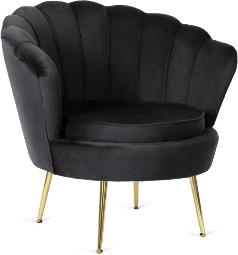 Fotel Wypoczynkowy GRAND z Podnóżkiem Muszelka Czarny Welurowy Glamour