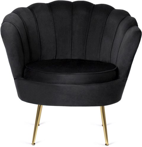 Fotel Wypoczynkowy GRAND z Podnóżkiem Muszelka Czarny Welurowy Glamour