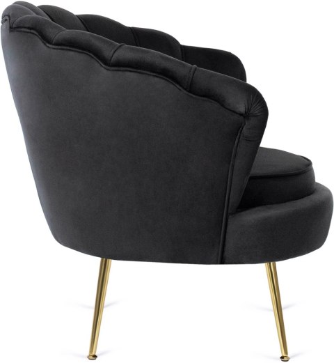 Fotel Wypoczynkowy GRAND z Podnóżkiem Muszelka Czarny Welurowy Glamour