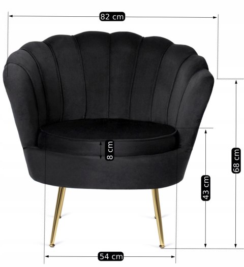 Fotel Wypoczynkowy GRAND z Podnóżkiem Muszelka Czarny Welurowy Glamour