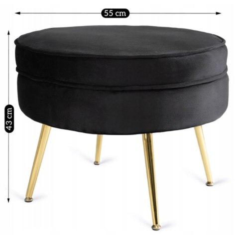 Fotel Wypoczynkowy GRAND z Podnóżkiem Muszelka Czarny Welurowy Glamour