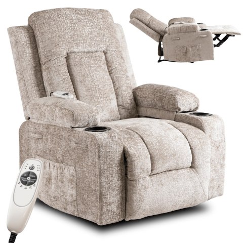 Fotel Rozkładany Masujący BOX Beżowy Welurowy