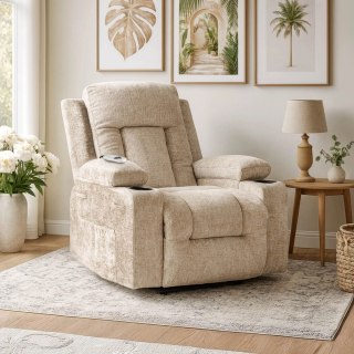 Fotel Rozkładany Masujący BOX Beżowy Welurowy