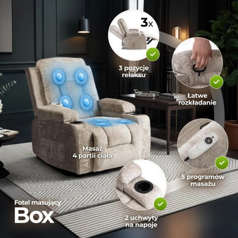 Fotel Rozkładany Masujący BOX Beżowy Welurowy