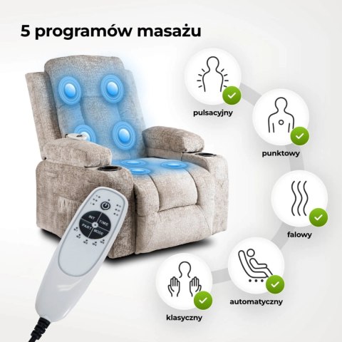 Fotel Rozkładany Masujący BOX Beżowy Welurowy