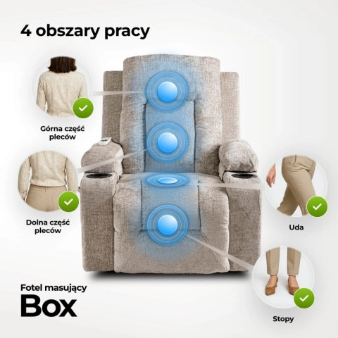Fotel Rozkładany Masujący BOX Beżowy Welurowy