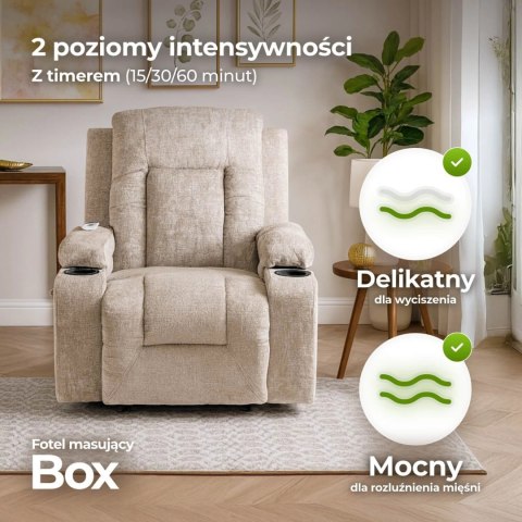 Fotel Rozkładany Masujący BOX Beżowy Welurowy
