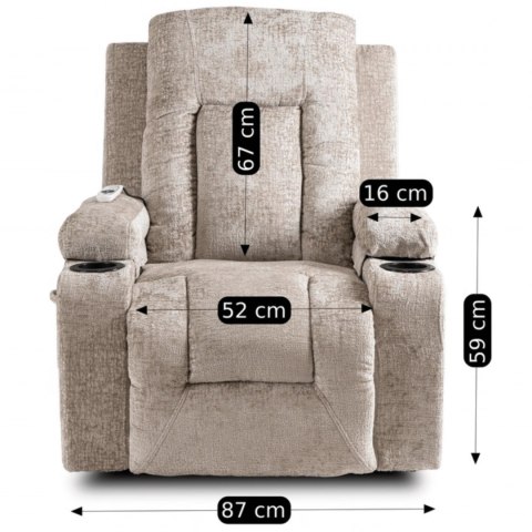 Fotel Rozkładany Masujący BOX Beżowy Welurowy