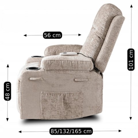 Fotel Rozkładany Masujący BOX Beżowy Welurowy