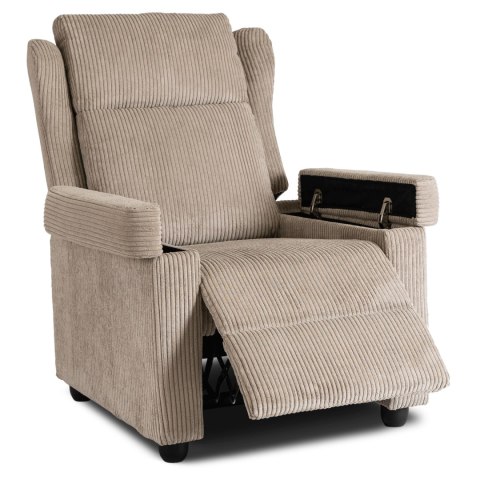 Fotel Rozkładany z Podnóżkiem SPENCER Beżowy Sztruksowy Nowoczesny