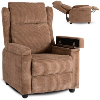 Fotel Rozkładany z Podnóżkiem SPENCER Brązowy Sztruksowy Nowoczesny