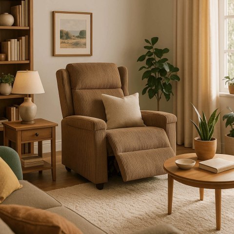 Fotel Rozkładany z Podnóżkiem SPENCER Brązowy Sztruksowy Nowoczesny